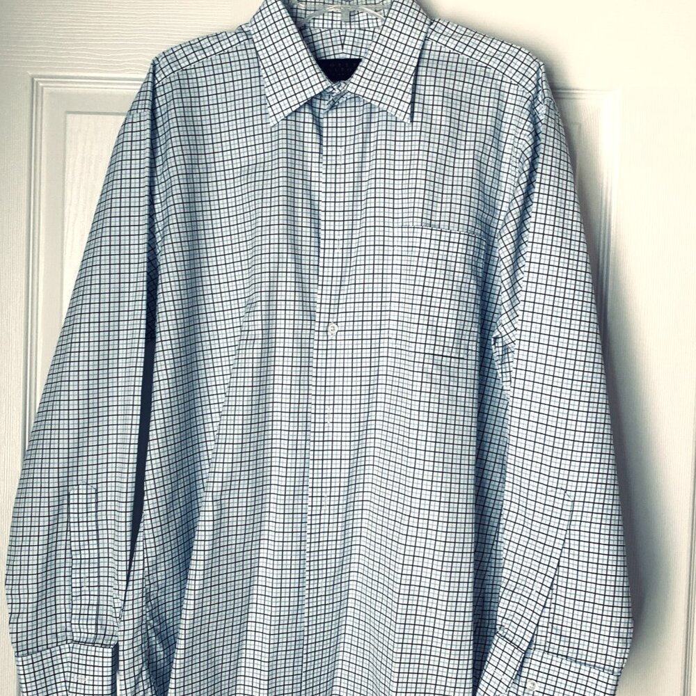 ROBERT TALBOTT Best of Class Checked Blue Brown Traditional Collar Long Sleeve 1